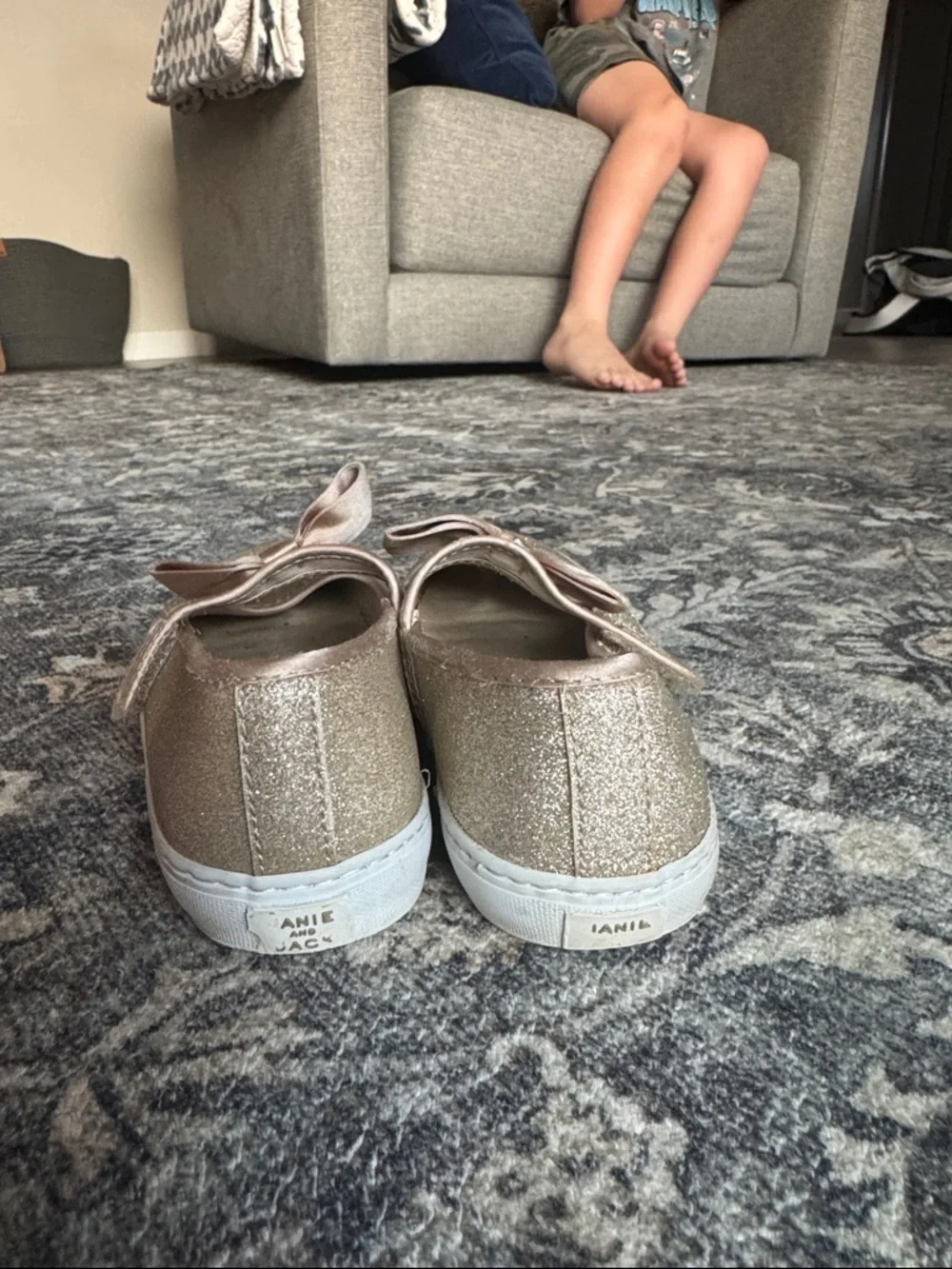 Janie & Jack Girls Sparkle Bow Slip-On Shoes